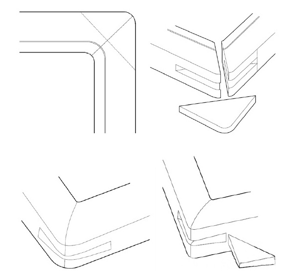 闷销格角榫（苏作称：捺抹榫或插片榫，栽榫走马销）结构示意图