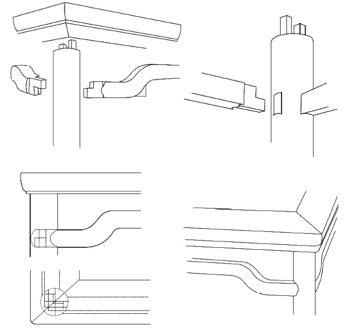 圆材内锲榫（苏作称：包肩来去闷榫）非遗技艺榫卯结构示意图